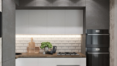 Кухня угловая Пастель сливки -Бетон темный